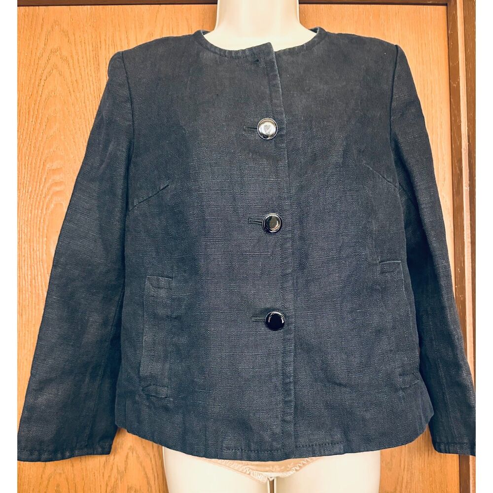 Talbots 100% Linen Vintage Style Collarless Structured Minimalist Boxy Blazer 6P